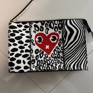 Stylish Black and White Clutch with Red Heart